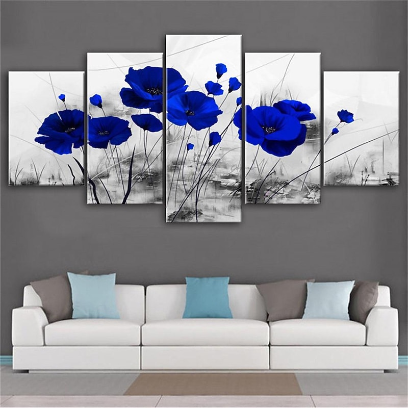 5 Panels Prints Painting Artwork Picture Three-Color Flowers Abstract Home Decoration Décor Rolled Canvas Unframed Unstretched3