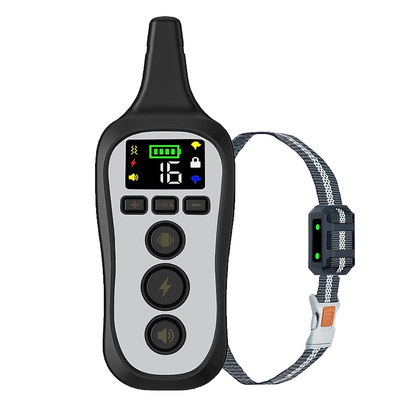 600M Electric Pet Dog Training Collar IPX7 Waterproof Rechargeable Collar Pet Anti Bark Remote Control Collar Pet Trainer Vibration Shock 16 Level Adjustable