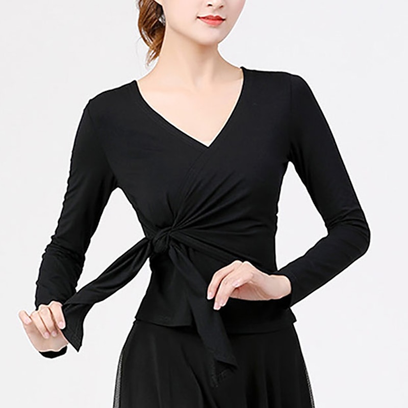 Ballroom Dance Activewear Top Cinch Cord Solid Women's Training Performance Long Sleeve Modal