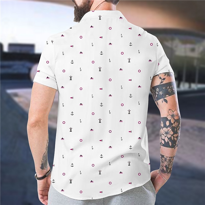Men's Anchor Shirt Summer Hawaiian Shirt Aloha Shirt Short Sleeve Shirt Stand Collar Fashion Designer Casual Outdoor Vacation Casual White 3D Print S M L2