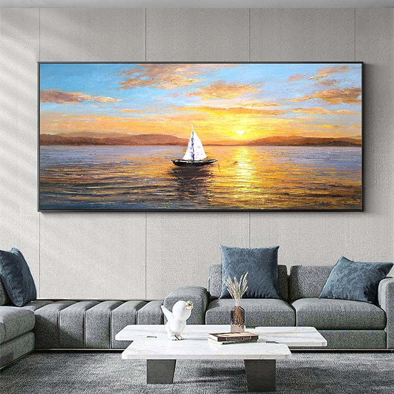 Handmade Hand Painted Oil Painting Wall Art Ocean Sunset Landscape Home Decoration Decor Rolled Canvas No Frame Unstretched