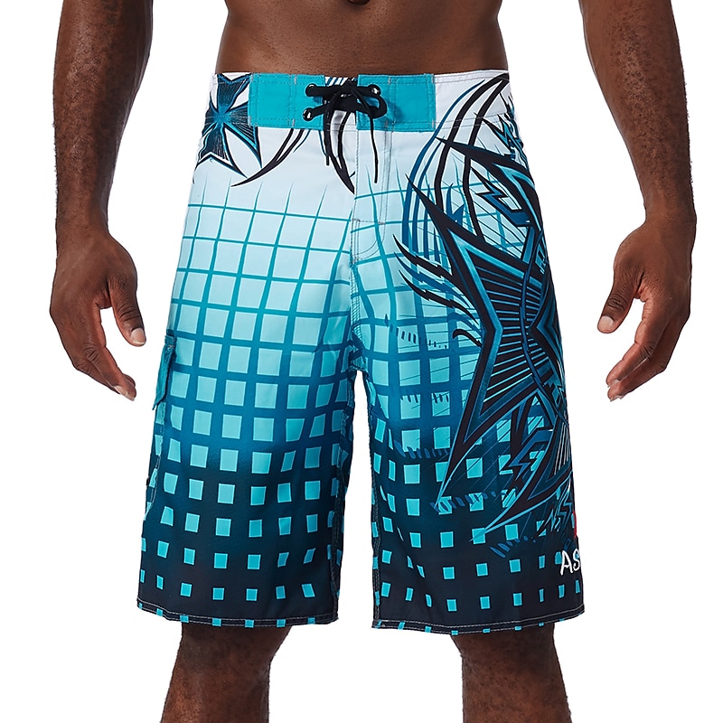 Men's Swim Trunks Swim Shorts Quick Dry Board Shorts Bathing Suit with Pockets Drawstring Swimming Surfing Beach Water Sports Grid Pattern Summer2