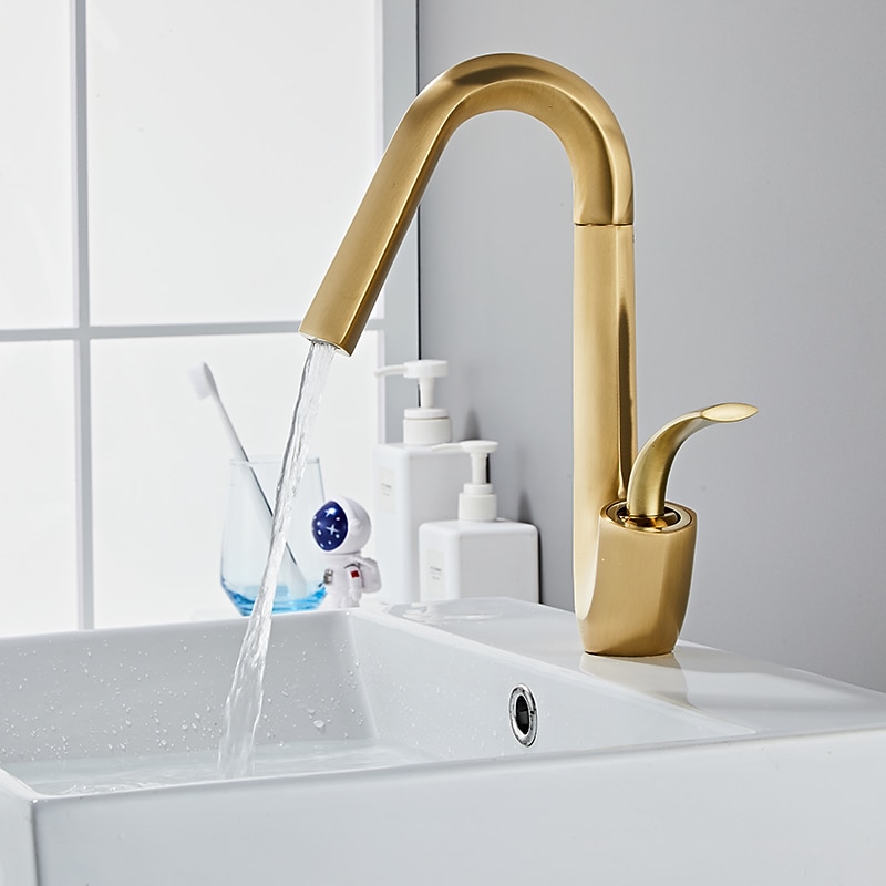Bathroom Sink Faucet,Brass High Arc Waterfall Brushed and Painted Finishes Single Handle One Hole Bath Taps4