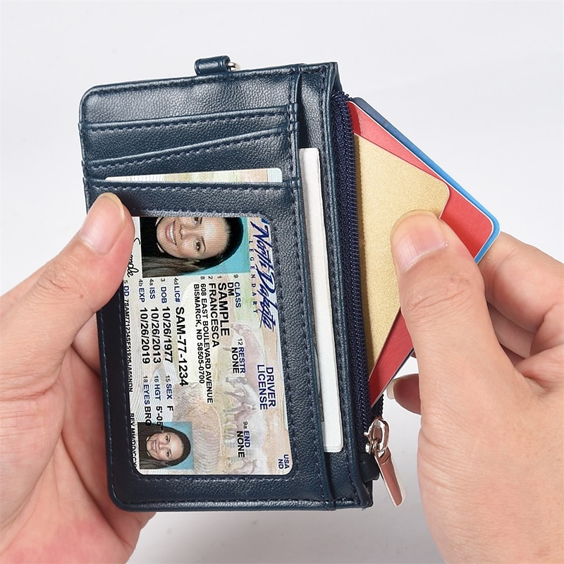 Leather Credit Card Holder Men Women Rfid Business ID Badge Case Porte Bus Card Pass Name Card Cover Slim Wallet With Lanyard2