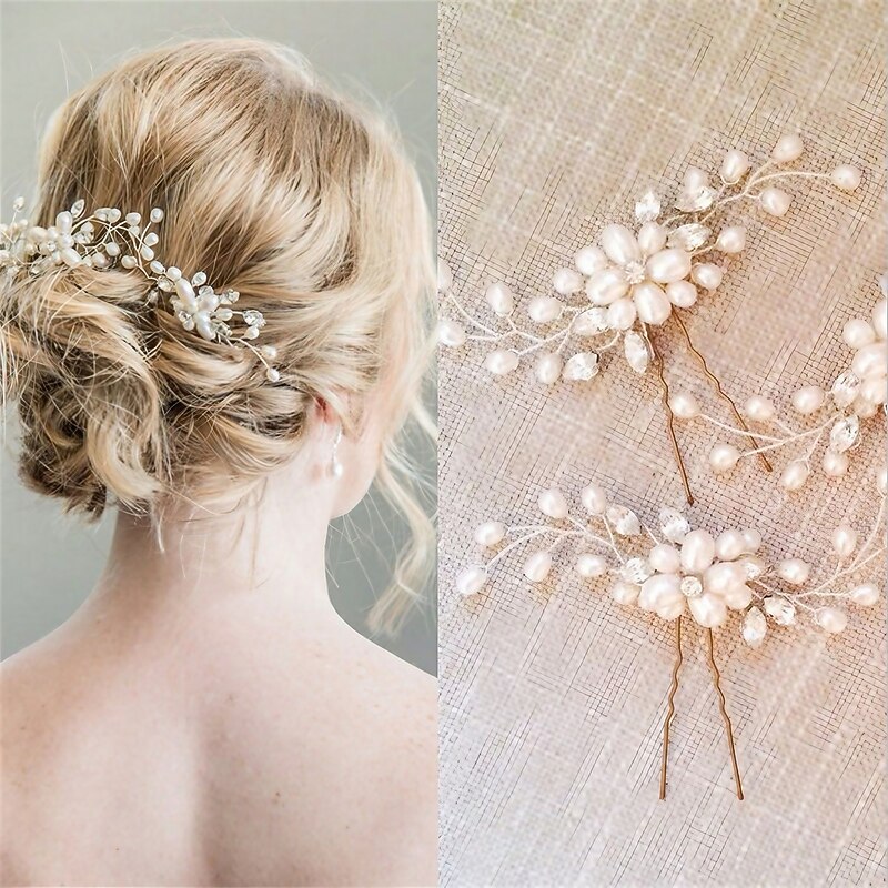 Korean Bride Handmade Pearl Crystal Hairpin Pin U-shaped Clip Wedding Headdress Hair Accessories