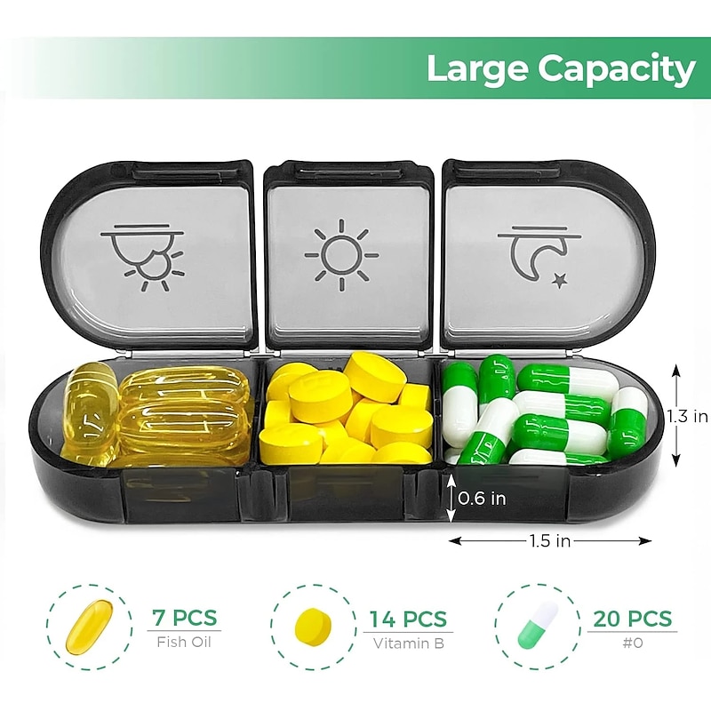 Weekly Pill Organizer 3 Times a DayPortable Travel Pill Box 7 Day with Large Pill Containers Light-Proof Pill Case for Vitamins2