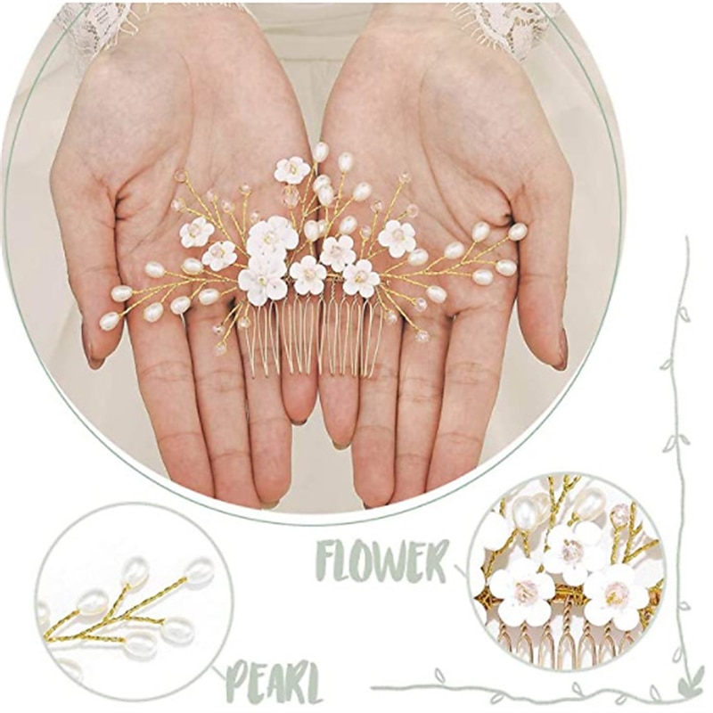 Bridal Headwear European and American Style Hair Accessories Handmade Soft Pottery Pearl Hair Comb Wedding Accessories4