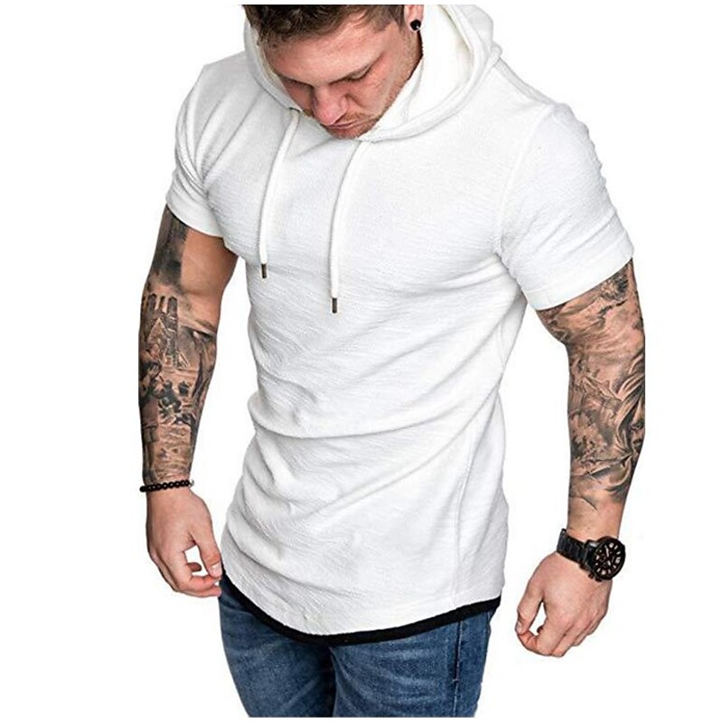 Men's T Shirt Short Sleeve Hooded Spring & Summer Plain Simple Muscle Black White Army Green Top Tee for Men3