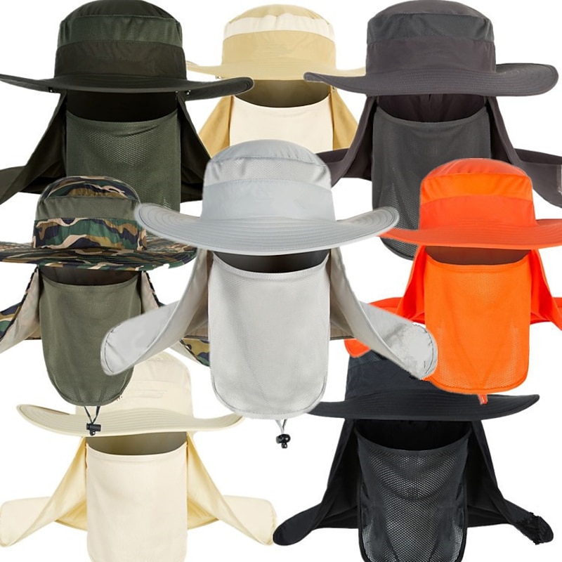Adults' Wide Brim Sun Hat Bucket Hat with Neck Face Flap Cover UV Protection Anti-Mosquito Hat for Fishing Hiking Outdoor4