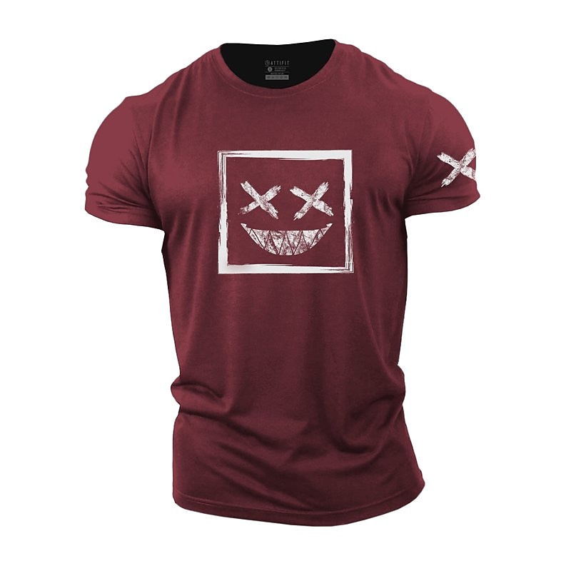 Men's T-Shirt | Short Sleeve Graphic | Edgy Distressed X-Eyes Grin Face with Sleeve Print3