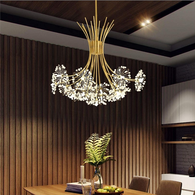 13/19 Heard Modern Fireworks Chandelier G4 Lamp Cap Crystal Dandelion Art Chandelier Ceiling Lamp in Living Room Bedroom and Dining Room