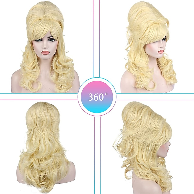Beehive wigs Blonde Beehive Wig Womens Curly Wavy Long Heat Resistant Synthetic Hair Cosplay  Wigs Halloween Wigs2