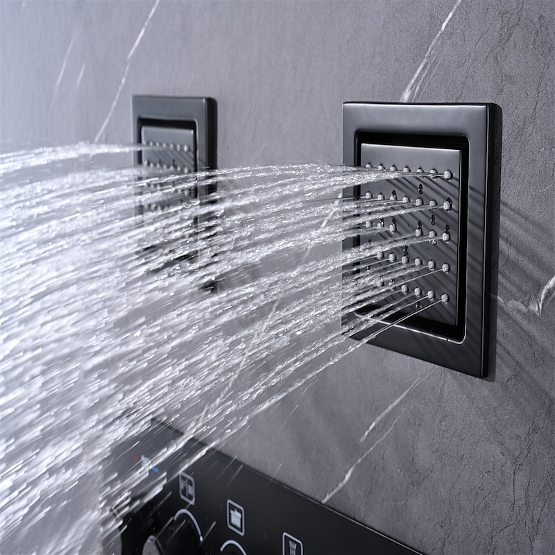 Shower Faucet,Rainfall Shower System 5-Function Thermostatic Mixer valve Body Jet Massage Set Rainfall Shower Multi Spray Shower Waterfall Contemporary Painted Finishes Mount Inside Brass Valve3