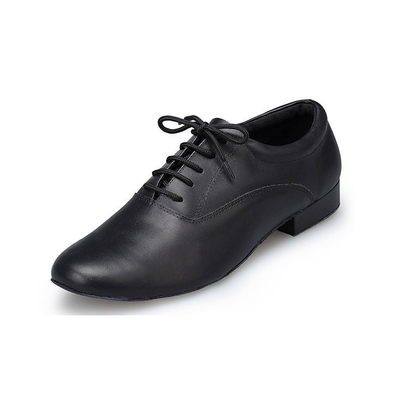 Men's Black Leather Ballroom Dance Shoes – Lace-Up Latin Tango Performance Shoes with Suede Sole for Professionals and Beginners