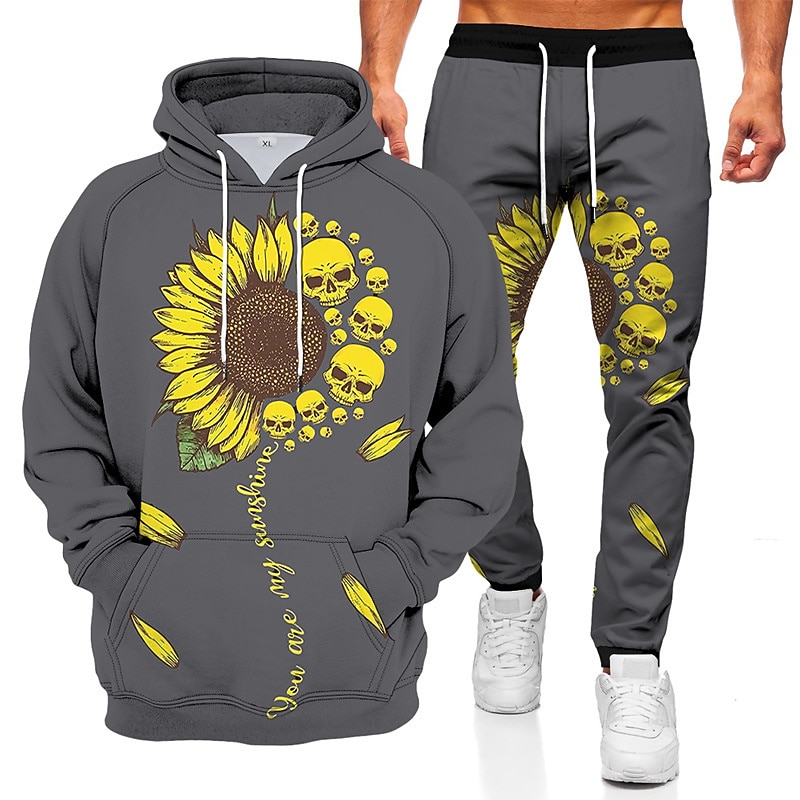 Men's Tracksuit Hoodies Set Blue Purple Gray Black Hooded Graphic Skull 2 Piece Print Sports & Outdoor Casual Sports 3D Print Basic Streetwear Sportswear Fall Spring Clothing Apparel Hoodies4