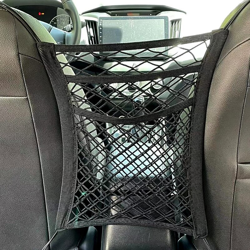 3-Layer Car Mesh Organizer 1 PackSeat Back Net Bag OrganizerSeat Back Net Bag Barrier of Backseat Dog or Pet for Car/SUV/Truck