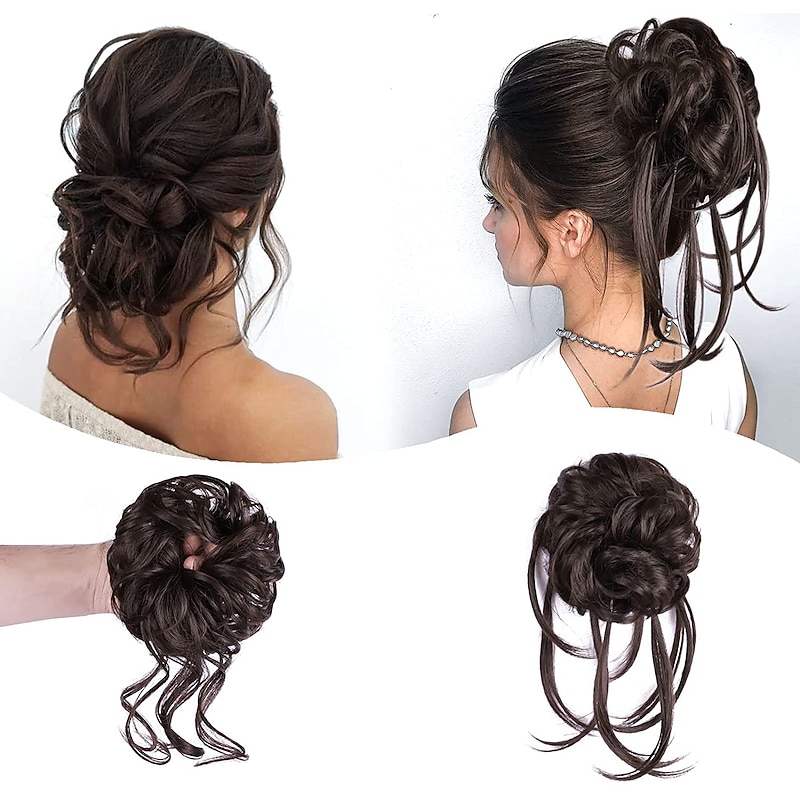 2pcs Women's Girls' Hair Ties Scrunchies Wigs Messy Bun Hair Piece 2 PCS Messy Hair Buns for Women Tousled Updo Hair Bun Wrap Ponytail Hairpieces for Daily Wear3