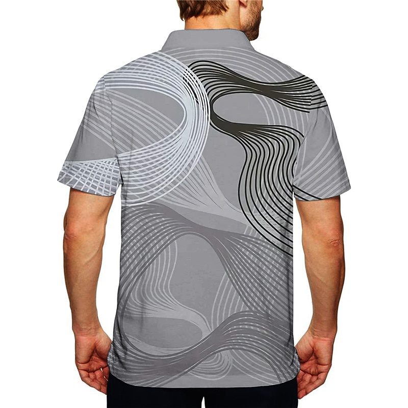 Men's Geometric Polo Shirts Golf Shirt Short Sleeve Polo Shirts Collared Shirts Business Casual Vacation Wear Formal Wear Festival Wear 3D Print Buttons Blue Brown Green2