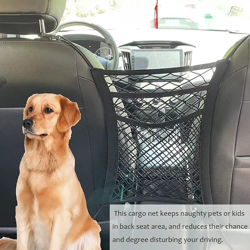 3-Layer Car Mesh Organizer 1 PackSeat Back Net Bag OrganizerSeat Back Net Bag Barrier of Backseat Dog or Pet for Car/SUV/Truck3