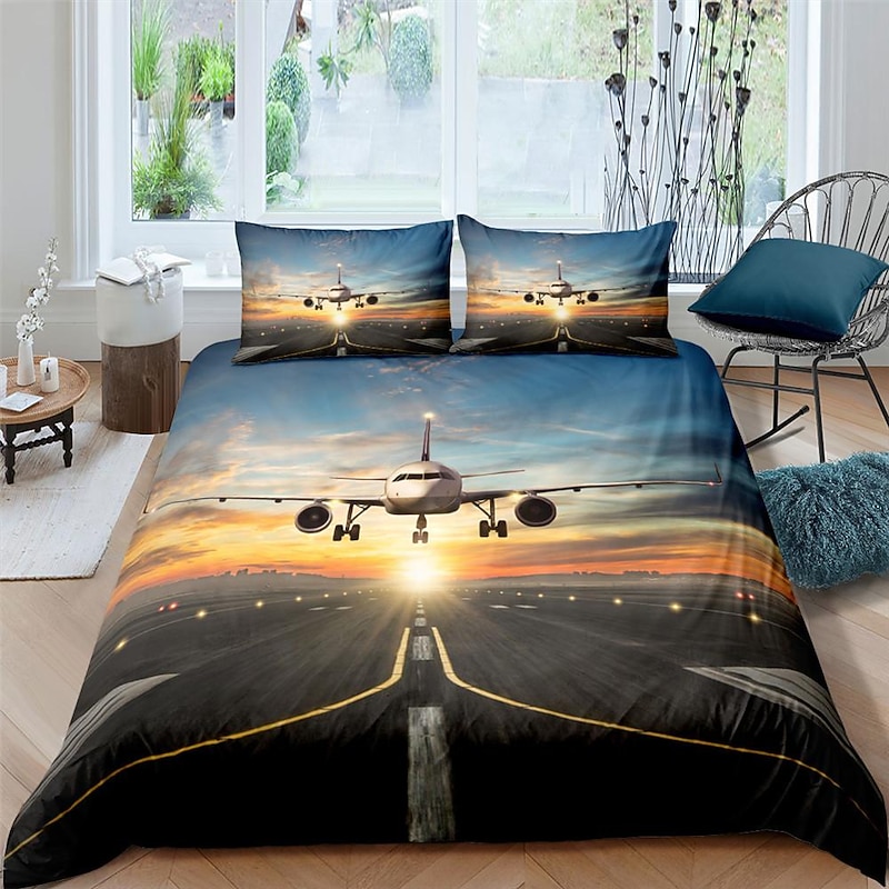 3D Bedding  Aircraft Print Duvet Cover Bedding Sets Comforter Cover with 1 print Print Duvet Cover or Coverlet，2 Pillowcases for Double/Queen/King2