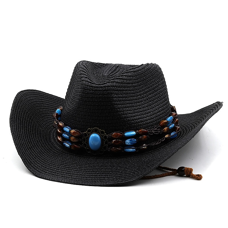 Women's Cowboy Hats Vintage Turquoise Band Vacation Western Hats3