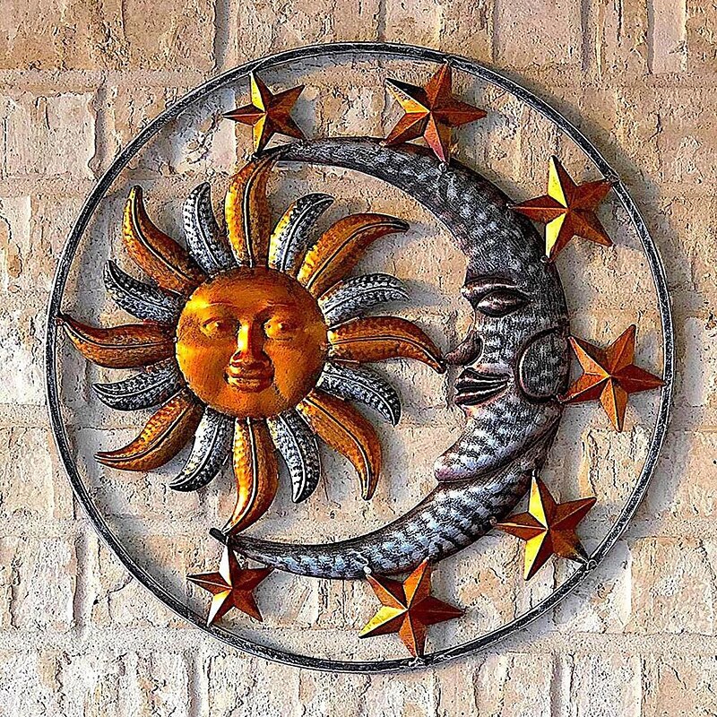 Metal Sun Moon Star Wall Plaque Decorative Figurine Indoor Outdoor Garden Wall Art Decor Home Decoration Accessories4