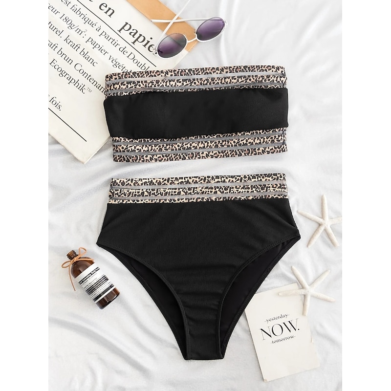 Women's Swimwear Bikini 2 Piece Briefs Swimsuit Backless Sexy Printing Bandeau Strapless Designer Sexy Leopard Strapless Sleeveless Bathing Suits2