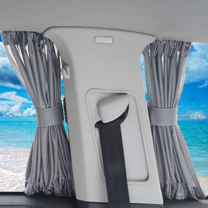 2pcs 50L Stretchable Plastic Rail Car Side Window Sunshade Curtain Auto Window Sun Visor With Elastic Cord - Black/Beige/Gray2