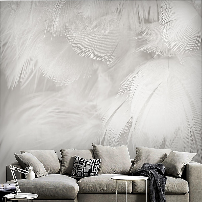 Cool Wallpapers 3D White Feather Wallpaper Wall Mural for Living Room Bedroom TV Background Canvas PVC/Vinyl Material Adhesive Required Wall Decor Home Decoratio Wall Cloth4