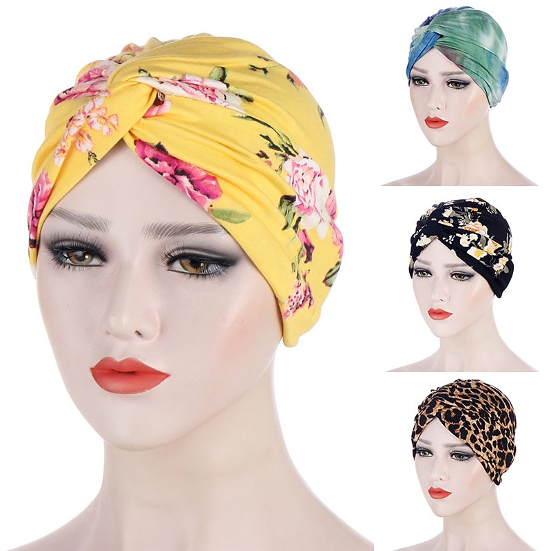 Women Muslim Daily Turban Folding Cross Knotted Hair Scarf Elastic Head Wrap Headwear Bandanas Lady Hair Hats Beanie Hair Loss Accessories