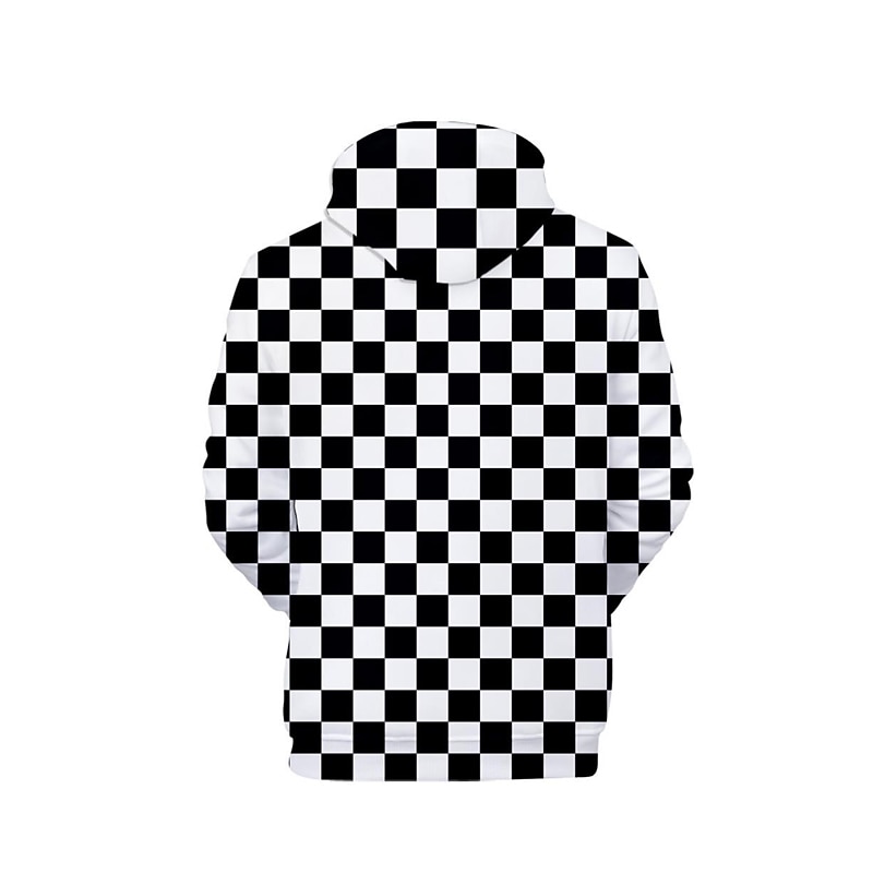 Men's Graphic Plaid Checkered Check Hoodie Hoodies Sweatshirt Casual Big and Tall Long Sleeve Hooded Daily Sports Streetwear Black And White Print Summer Spring Designer2