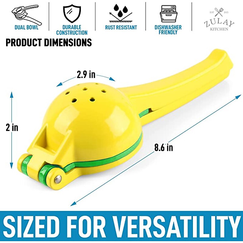 2-In-1 Lemon Lime Squeezer - Hand Juicer Lemon Squeezer - Max Extraction Manual Citrus Juicer (Vibrant Yellow and Blue Atoll)3