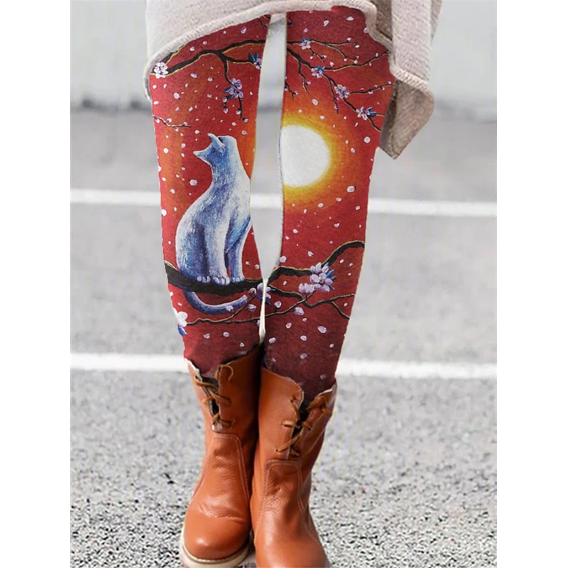 Women's Normal Tights Leggings Fashion Full Length Mid Waist Cat Gradient Zebra Print Comfort Micro-elastic Gifts Casual Black Red Purple Fuchsia Slim3