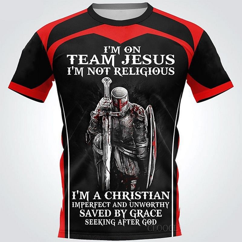 Men's Color Block Templar Cross Soldier T Shirt Slogan T Shirts Christian T Shirts Short Sleeve T shirt 3D Print Crew Neck Shirt Vintage Sports Designer Outdoor Street Daily Black and Red Yellow Blue