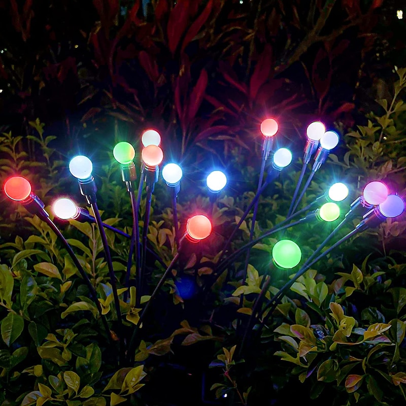 1/2pcs Solar Garden Lights Outdoor Firefly Starburst Swaying Lights Warm White Color Changing RGB Light for Yard Patio Pathway Decoration Swaying When Wind Blows2