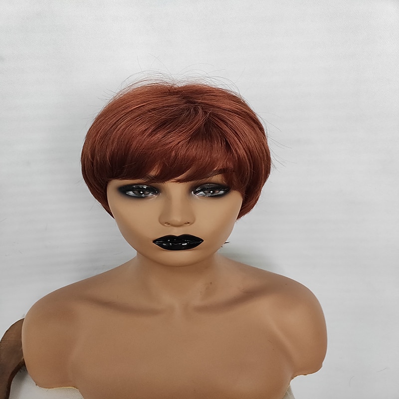 Synthetic Wig Curly With Bangs Machine Made Wig Short Auburn Synthetic Hair Women's Soft Classic Easy to Carry Auburn / Daily Wear / Party / Evening3