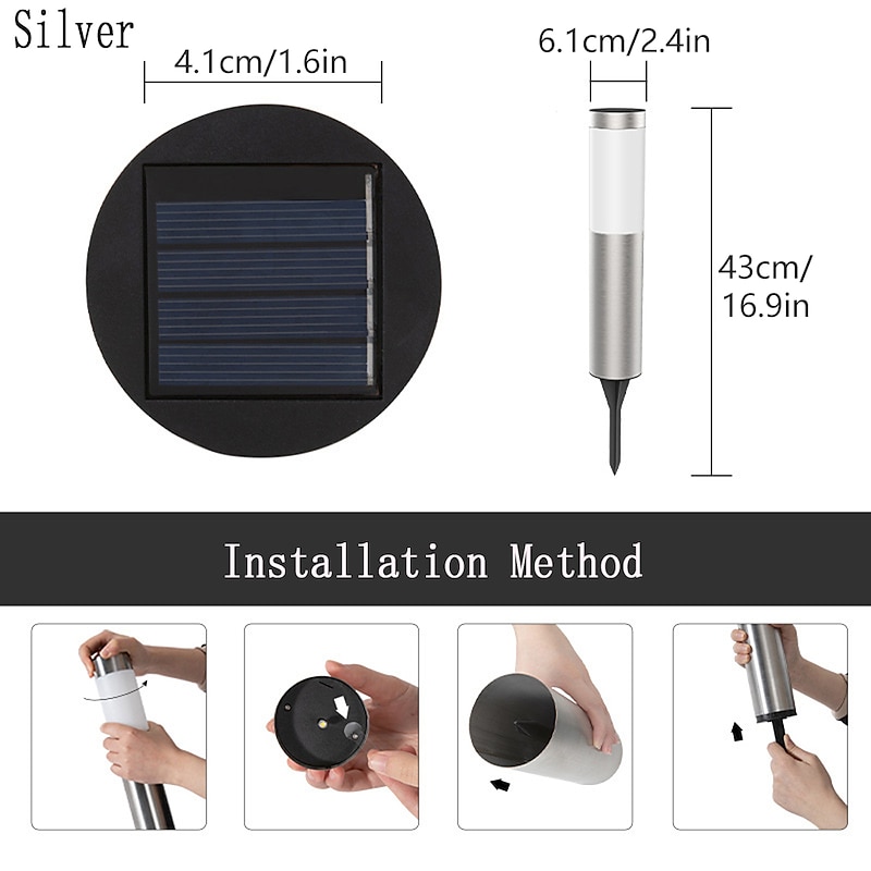 2pcs Pathway Lights Solar Outdoor Garden Lights Stainless Steel Waterproof LED Patio Light Villa Backyard Street Lighting Courtyard Landscape Decoration Lamp3