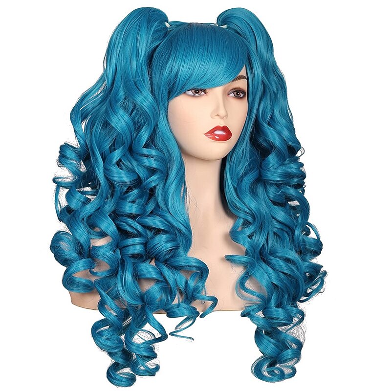 Long Curly Cosplay Wig with 2 Ponytails Wig Halloween Wigs4