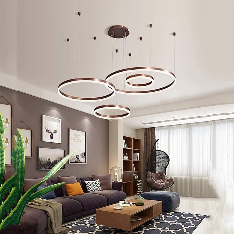 4-Lights LED 110W Ring Circle Chandelier LED Modern Pendant Lights Gold Coffee for Living Room Bar Room Office 4 Layers Dimmable with Remote Control ONLY DIMMABLE WITH REMOTE CONTROL3