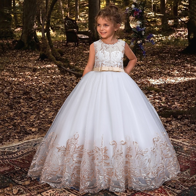Kids Girls' Flower Girl Dress Dress Floral Performance Wedding Anniversary Cute Beautiful Polyester Midi Floral Embroidery Dress A Line Dress Summer Spring 4-12 Years Champagne Wine Royal Blue2