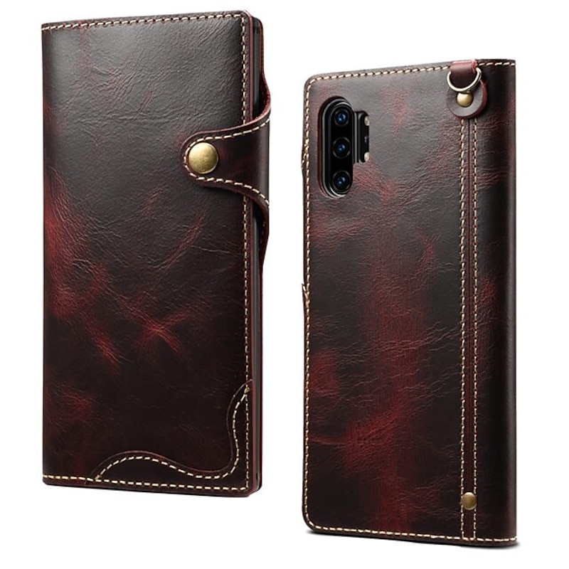 Phone Case For Samsung Galaxy S24 S23 S22 S21 Ultra Plus S20 Full Body Case Leather Card Holder Solid Color Genuine Leather2