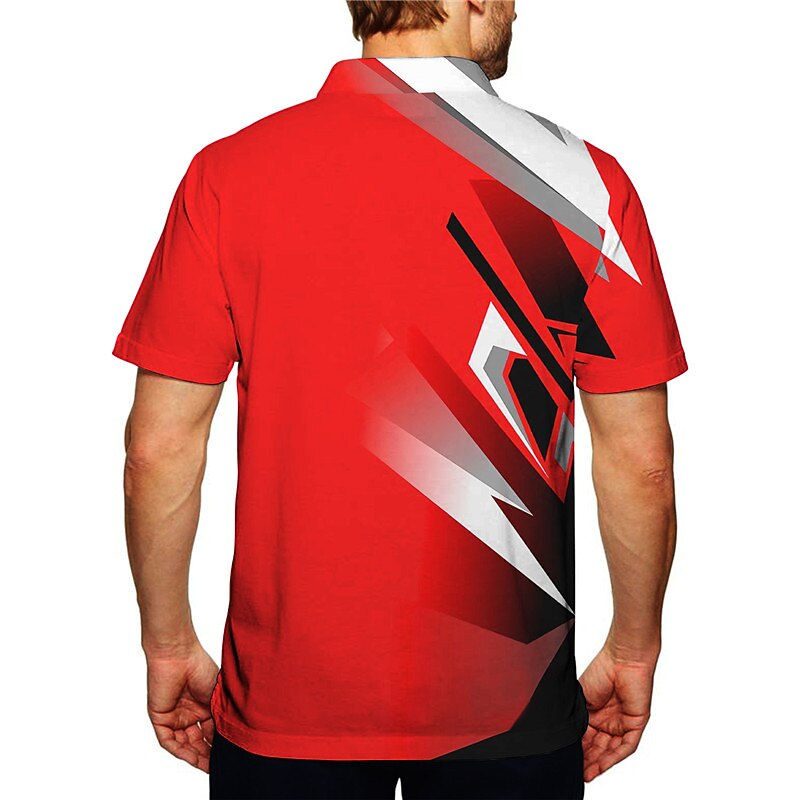 Men's Geometric Zip Polo Shirts Golf Shirt Short Sleeve Polo Shirts Collared Shirts Casual Vacation Wear Formal Wear Festival Wear 3D Print Quarter Zip Polo Red2