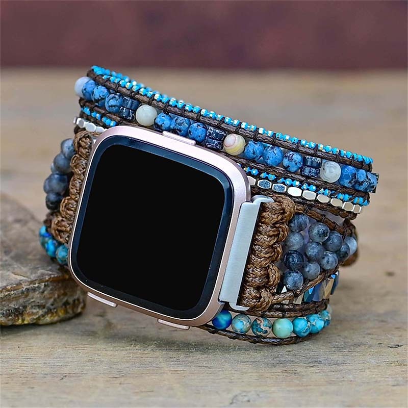 Smart Watch Band Compatible with Fitbit Versa 3 / Sense Versa / Versa 2 / Versa Lite / Versa SE Fabric Beaded Smartwatch Strap Handmade Multilayer Adjustable Handmade Braided Rope Replacement