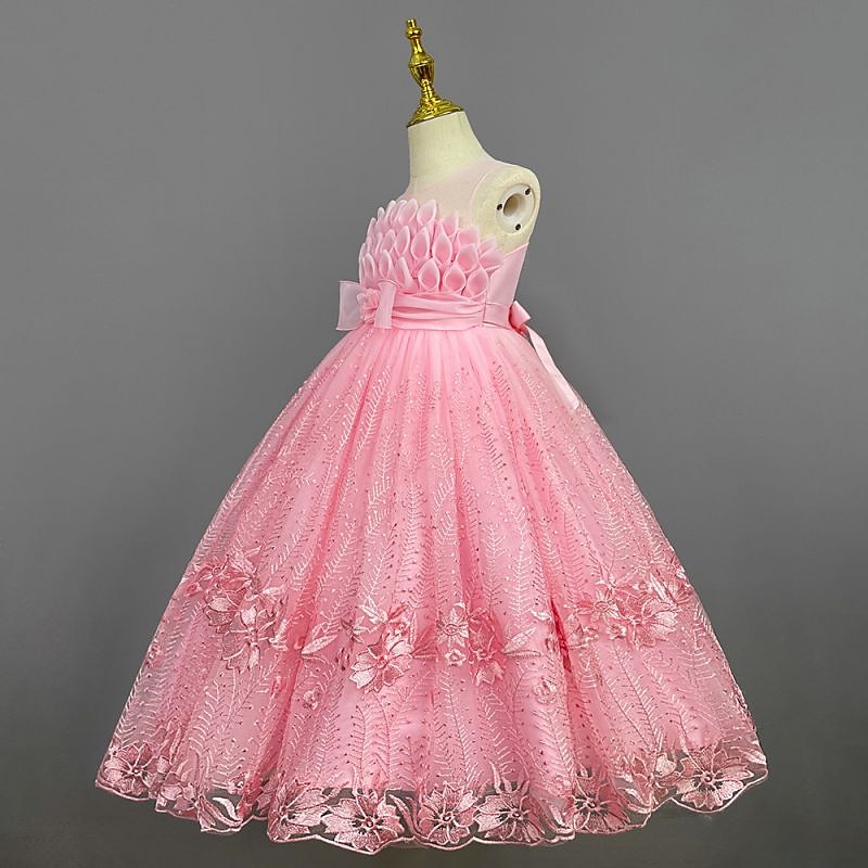 Kids Girls' Flower Girl Dress Dress Solid Colored Sleeveless Performance Wedding Party Princess Sweet Cotton Maxi Pink Princess Dress A Line Dress Flower Girl's Dress Summer Spring 3-12 Years Pink3