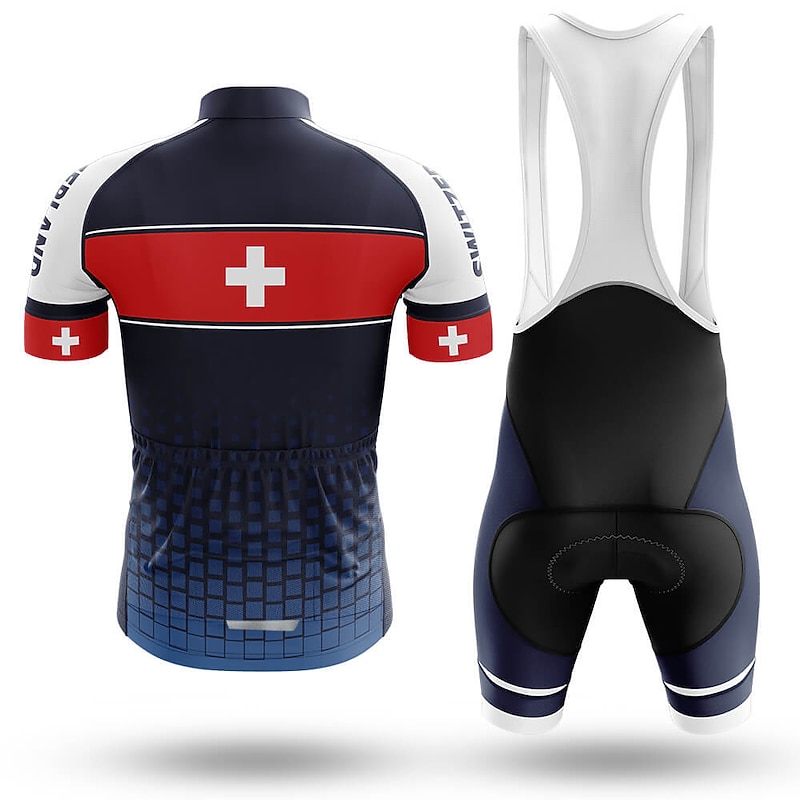 Men's Cycling Jersey with Bib Shorts Short Sleeve Mountain Bike MTB Road Bike Cycling Black Dark Navy Green Switzerland Bike Clothing Suit 3D Pad Breathable Quick Dry Back Pocket Polyester Spandex2