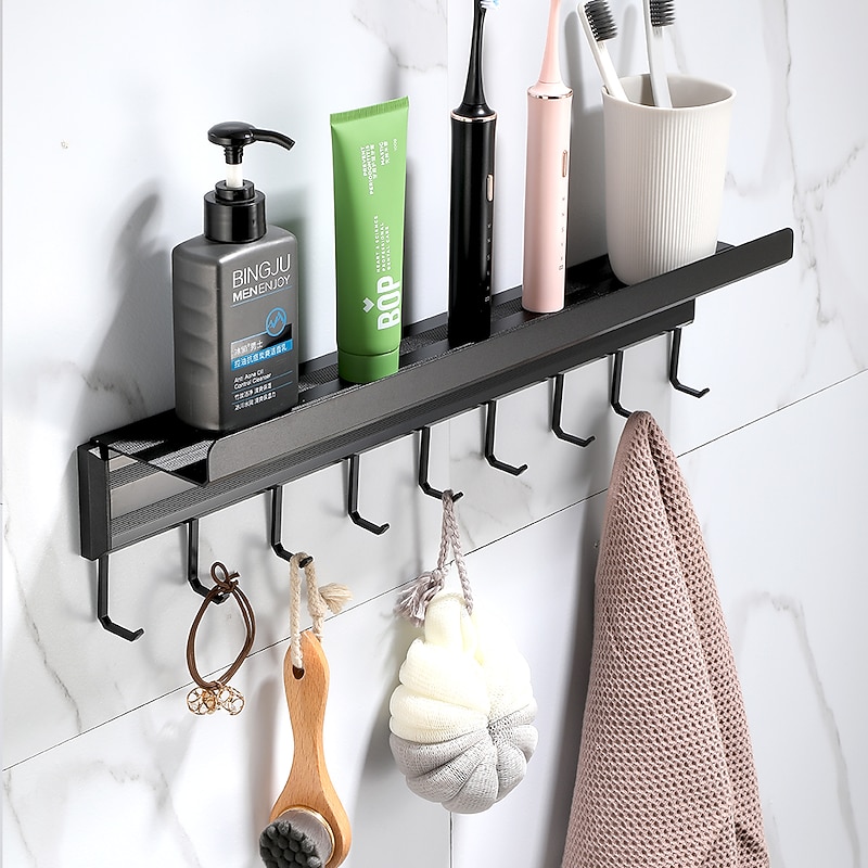 Bathroom Towel Rack Multi-Functional Rack, Detachable Kitchen Hook Rack, Matte Black