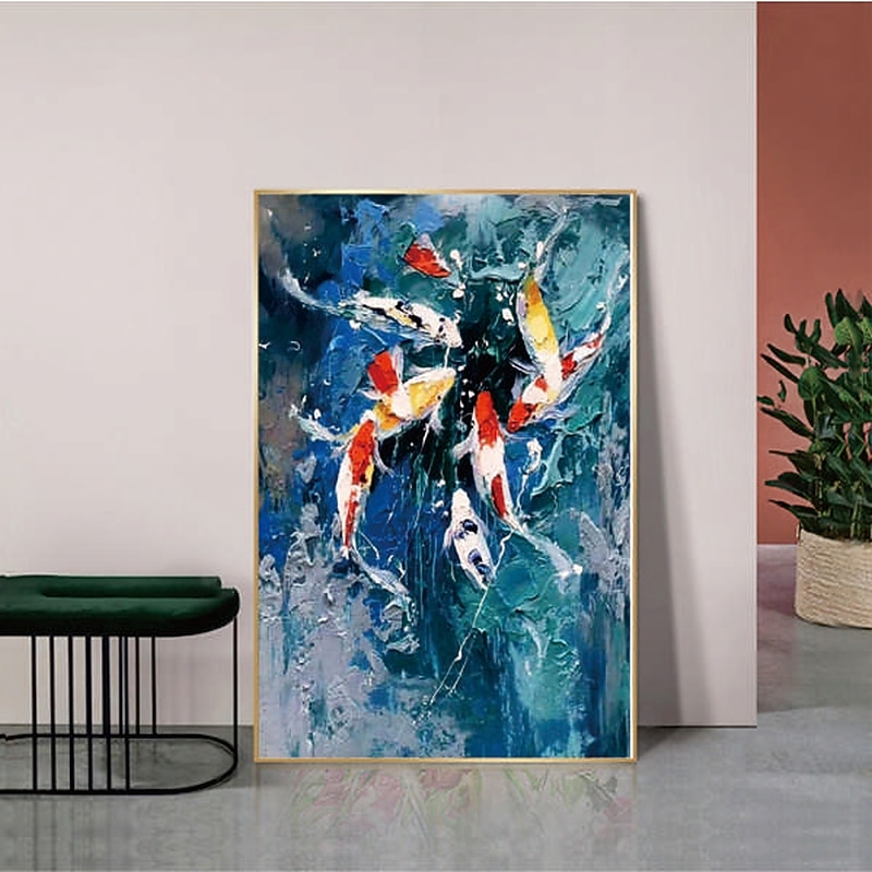 Handmade Hand Painted Oil Painting Wall Art Modern Abstract Koi Landscape Painting Home Decoration Decor Rolled Canvas No Frame Unstretched3