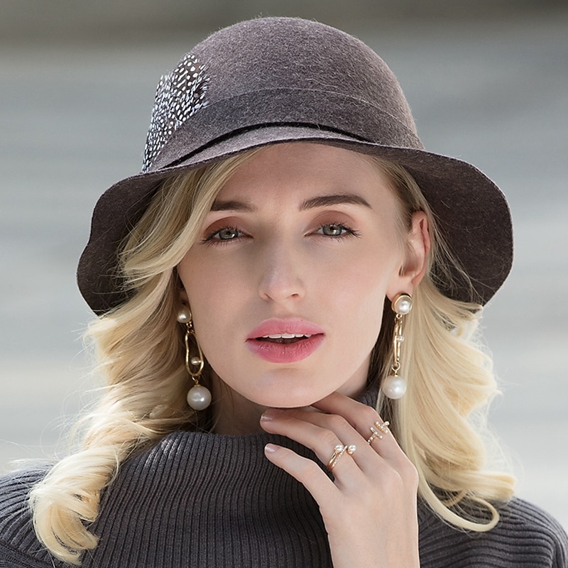 Elegant Beach 100% Wool Hats with Feather / Flower / Trim 1pc Holiday Headpiece