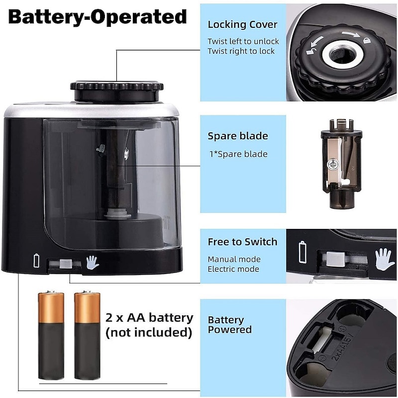 Pencil Sharpener Electric Pencil Sharpeners Blade to Fast Sharpen Suitable for Colored Pencils(6-8mm) School Pencil Sharpener/Classroom/Office/Home, Back to School Gift3