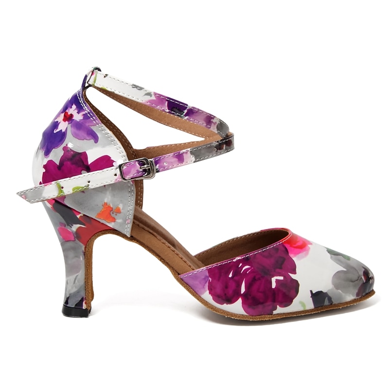 Women's Ballroom Dance Shoes Modern Shoes Training Indoor Practice Heel Sneaker Pattern / Print Flared Heel Peep Toe Cross Strap Black Pink / White4